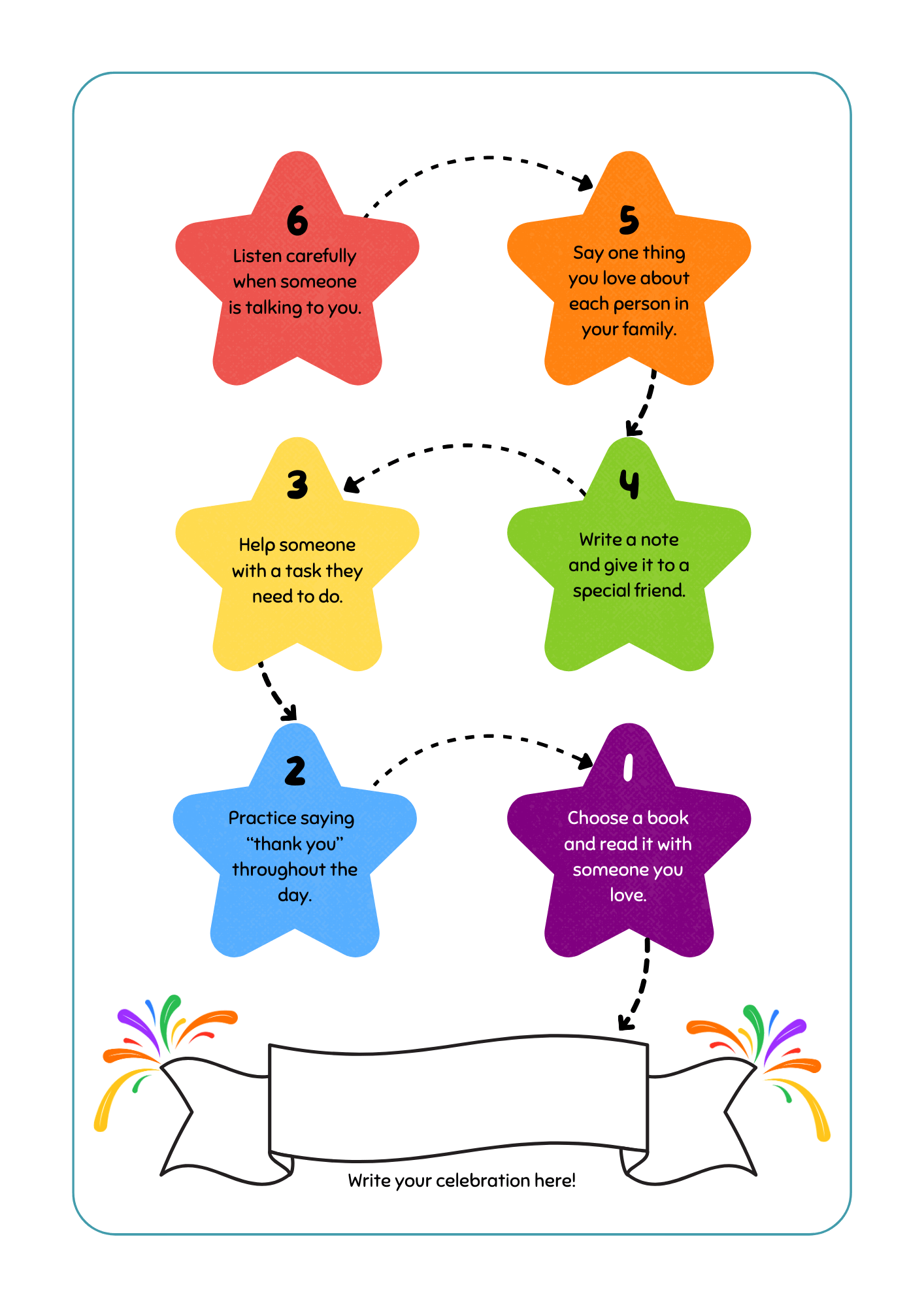 A page filled with colorful stars numbered 1-6 