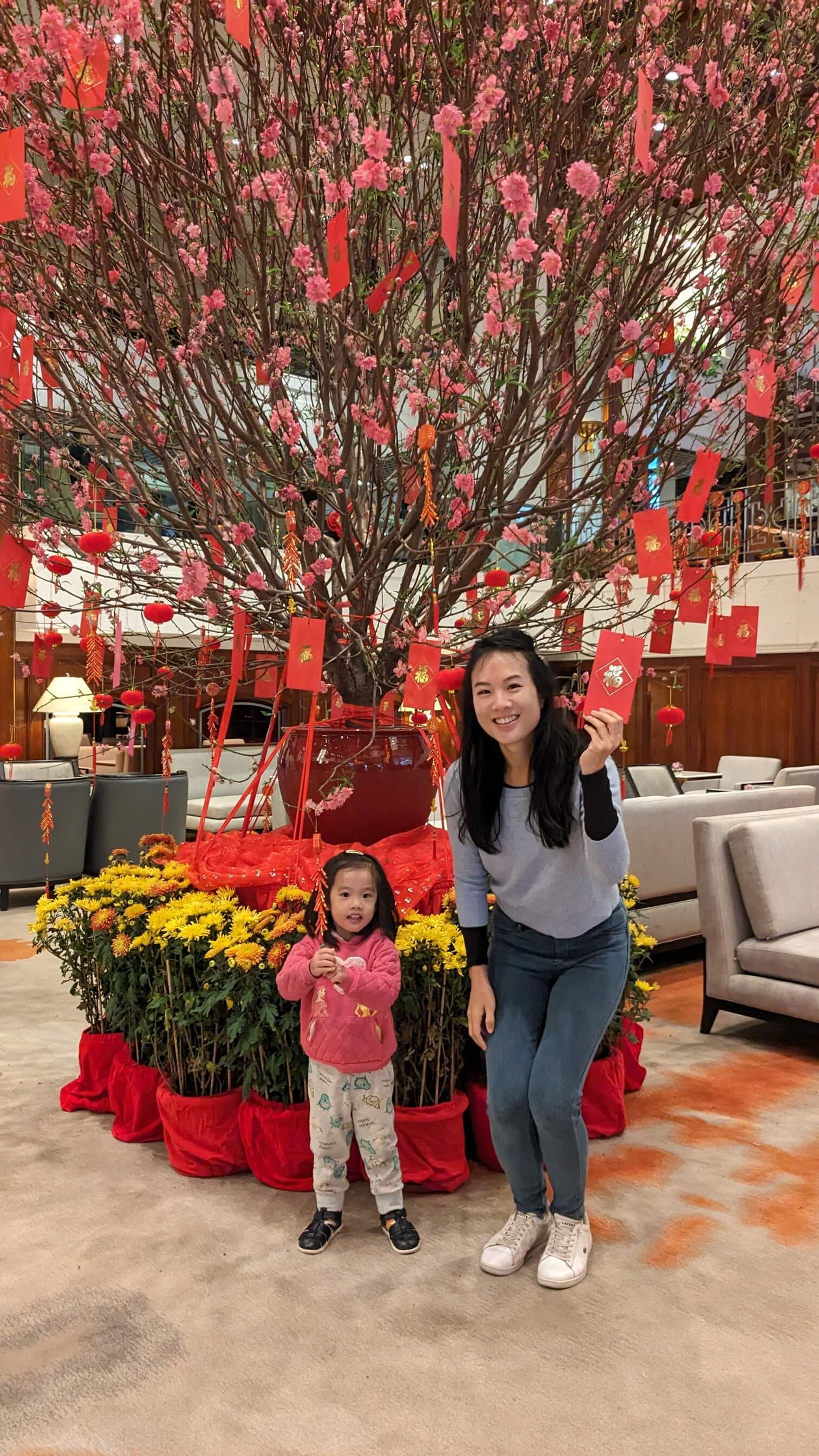 A mother and daughter celebrating Lunar New Year