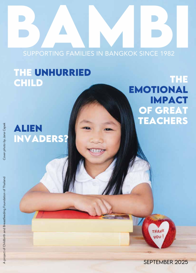 Cover BAMBI Magazine September 2025 A girl leans on a pile of books