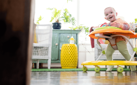 A baby in a baby walker