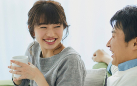 A husband and wife talk together