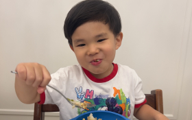 A kid eats