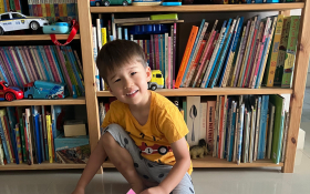 A boy some books
